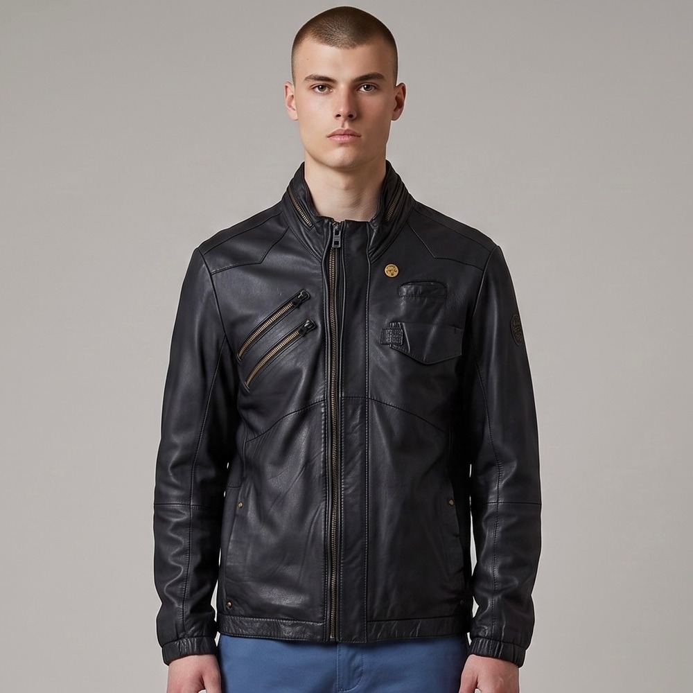 G-Star Raw Leather Jacket Mens Large Black Tailored Dean Ryder Moto Overshirt